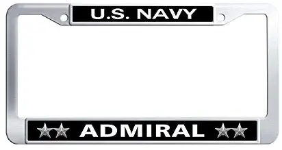 JiuzFrames US Navy Admiral 2 Star License Plate Frame, Cool Stainless Steel Waterproof Metal License Cover Holder with Bolts Washer Caps(6' x 12' in)