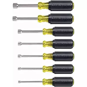 Klein Tools 631 Nut Driver Set, 3-Inch Full Hollow Shaft, Sizes 3/16, 1/4, 5/16, 11/32, 3/8 7/16 and 1/2-Inch