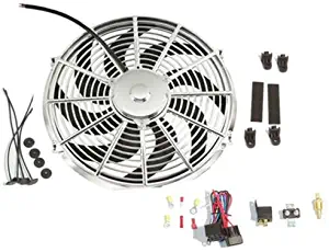 Chrome 16" Reversable Electric Radiator Cooling Fan 2500cfm &Thermostat Kit