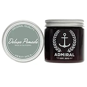 Admiral Deluxe Semi-Matte Heavy Pomade for men (Extra Strong Hold/Medium Shine) 4oz - No Parabens - Professional Grade Water Soluble Hair Styling Formula for Straight, Thick or Curly Hair