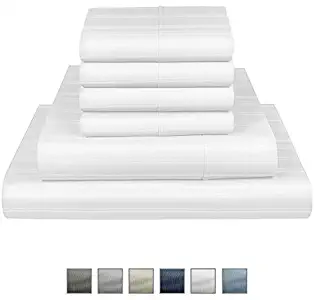 Fisher West New York White Queen Stripe Cotton Rich 6 pc Sheet set-1000 TC Breathable Wrinkle Resistant-Extra Deep Pocket with TightFit 1-Inch Elastic-Fits Mattress Upto 17" from Manhattan