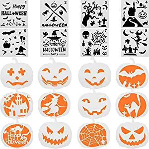 20 Pieces Halloween Stencil Set Plastic Drawing Templates Includes Sickle, Witch, Skeleton, Bat, Owl, Grave Pattern Stencils for DIY Craft Painting