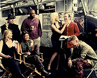 Battlestar Galactica Tricia Helfer, Grace Park and Cast on Set Laughing by Food Truck 8 x 10 Inch Photo