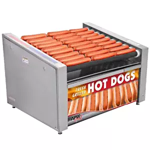 APW Wyott HRS-50SBW 35" Hot Dog Roller Grill with Slanted Tru-Turn Rollers and Bun Warmer - 120V