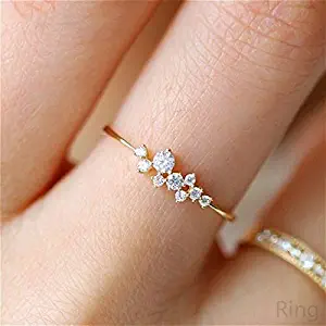 Simple 18k Gold Rings for Teen Girls White Sapphire Studded Eternity Wedding Ring 925 Sterling Silver Engagement Stackable Diamond Rings Women Fashion Jewelry