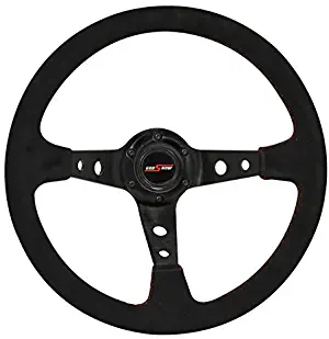 AJP Distributors 350mm Black Suede Steering Wheel (Godsnow, Red)