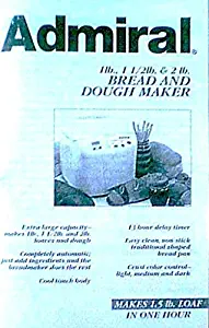 Admiral Bread Machine Maker Instruction Manual (Model: ZOJ44510) Reprint [Plastic Comb]