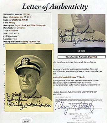 Admiral Chester Nimitz Coa Signed Photo Autograph - JSA Certified