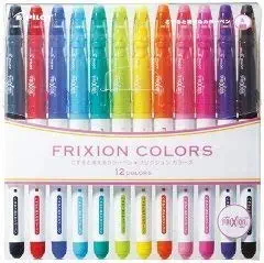 Pilot Frixion Colors Erasable Marker - 12 Color set /Value set Which Attached the Eraser Only for Friction