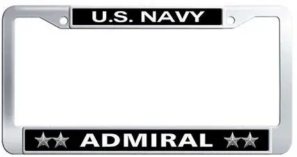 US Navy Admiral 2 Star Car License Plate Frame Holder,Stainless Steel License Plate Frame