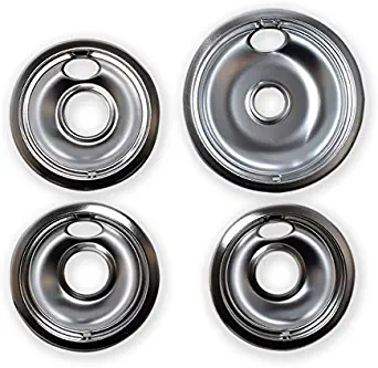 Kitchen Basics 101 Chrome Drip Pans Replacements for Whirlpool W10196405 W10196406 1 Large 8", 3 Small 6"