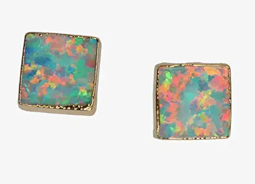 Opal Square Stud Earring- Gold 6mm- Aqua Pink Blue Green Opal- Mother's Day Gift Idea