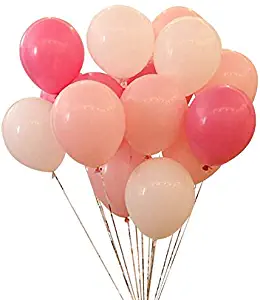 AnnoDeel 50 pcs 12inch Pink and White Balloons, Pearl Latex Balloons (Light Pink Balloons/Dark Pink Balloons/White Balloons) for Girl Birthday Party Wedding Decorations Romantic Party