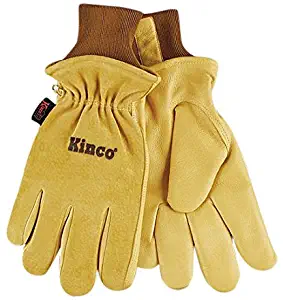 KINCO 94HK-L Men's Lined Grain Suede Pigskin Gloves, Heat Keep Lining, Large, Golden