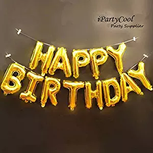 Happy Birthday Balloons,Aluminum Foil Banner Balloons for Birthday Party Decorations and Supplies -Gold