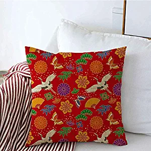 Starolac Decorative Pillow Covers Crest Oriental Butterfly Colorful Red New Pine Design Kimono Blossom Trendy Awaresome Mum Bloom Throw Pillow Square Cushion Covers Bench Couch Decoration 18x18 Inch