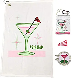 Giggle Golf Par 3 - Golf Towel, Tee Bag with 4 Tees, and Bling Ball Marker with Hat Clip - Perfect Golf Gift for Women