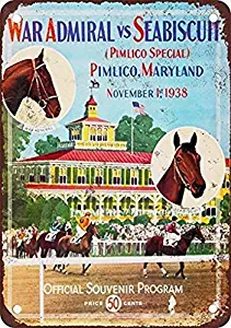 for Gardern Outdoor & Indoor Sign 16x12Inch,1938 Seabiscuit at Pimlico Horse Race,for Coffee Yard Home Kitchen Wall Decoration Novelty Outdoor Sign Yard Decorative