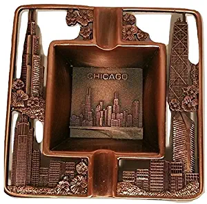 Vintage Metal Chicago Souvenir - Square Ashtray Plate with Willis Tower, Hancock Building, and Chicago City Skyline