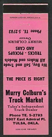 Murry Colburn's Truck Market 5907 East Admiral Pl Tulsa OK matchcover