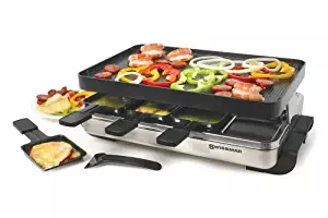 Swissmar KF-77080 Stelvio 8-Person Raclette with Reversible Cast Aluminum Non-Stick Grill Plate/ Crepe Top, Brushed Stainless Steel