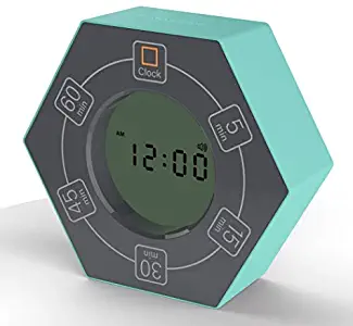 Hexagon Rotating Timer, 5, 15, 30, 45, 60 Minute Preset Countdown Timer (Cyan)