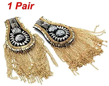 Pomeat Blazer Epaulet/Kpop Fringed/Tassel Metal Punk Shoulder Epaulette, Gold, 1 Pair