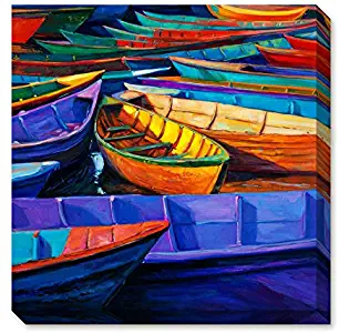 DongLin art- Purple Sailboat Oil Painting Canvas Prints Wall Art for Living Room Decoration Stretched and Framed Ready to Hang (12×12 inches/30×30 cm) (Purple)