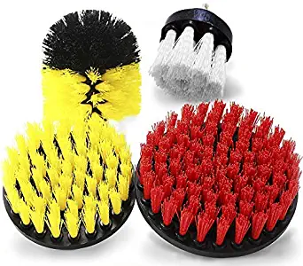 Vila Drill Brush Set, Red and Yellow, Durable Synthetic Fiber, Attaches to Any Drill, Effectively Removes Stains, Great for Tubs, Shower Pans, Floor Tiles, Glass Stove Tops, 4-Pack