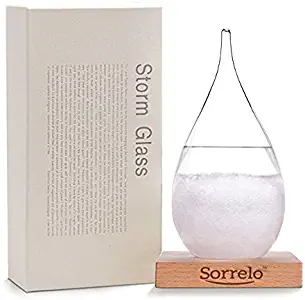Storm Glass Weather Predictor - Storm Glass Weather Station with Wooden Base - Unique Gift Idea for Christmas - Watch the Crystals Change in this Weather Forecaster Bottle – Home and Office Decor (M)