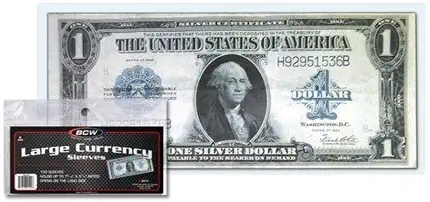 (100) US Currency Paper Money Bill Protector Sleeves for Large Older Bills by BCW