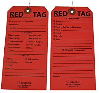 5S Red Tags (Wired) (50 Pack, Red)