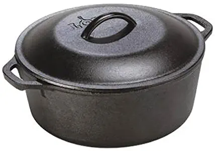 Lodge 5 Quart Cast Iron Dutch Oven. Pre-Seasoned Pot with Lid and Dual Loop Handle