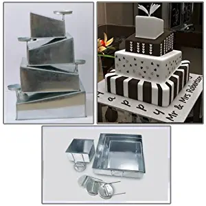 Euro Tins multi layer cake pans Topsy Turvy Square 4 tier wedding cake pan - cake tin set with detachable stand