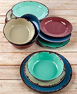 Rustic Melamine Dinnerware Set - Twelve Piece Shatterproof Farmhouse Plates and Bowls