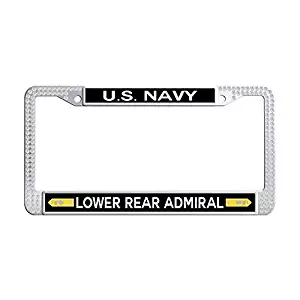 Hensonata U.S. Navy Lower Rear Admiral Bling White Crystal Car Licence Plate Covers, Bling Rhinestones Car tag Frame