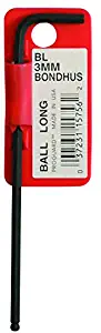 Bondhus 15756 3mm Ball End Tip Hex Key L-Wrench with ProGuard Finish, Tagged and Barcoded, Long Arm