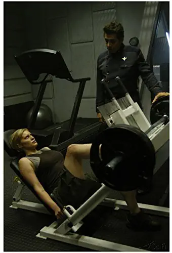 Kara 'Starbuck' Thrace Doing Leg Presses in Rehab While Admiral William Adama Visits Her - Battlestar Galactica 8x10 Photograph - HQ - BSG