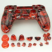 YTTL® Hydro Dipped Grave Red Skulls Custom Controller Shells/Buttons for PlayStation 4 PS4 Wireless Controller
