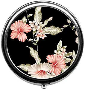 BeeGogo - Flowers Personalized Design New Silver Round Pill Box Decorative Metal Medicine Vitamin Organizer Unique Gift