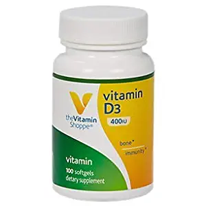 The Vitamin Shoppe Vitamin D3 400IU Softgel, Supports Bone Immune Health, Aids in Cellular Growth Calcium Absorption, Gluten Free Once Daily Formula (100 Softgels)