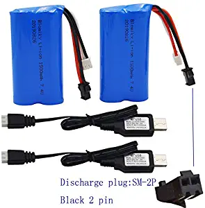 Blomiky 2 Pack H101 7.4V 1500mAh Battery and USB Charger Cable for T2 H105 H103 H101 Remote Control RC Boat H101 Battery and USB 2