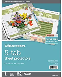 Office Depot Tabbed Sheet Protectors, 5-Tab, Clear, AVE74160