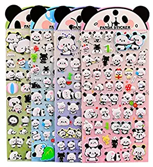 4 Sheets Cute Lovely Puffy DIY Decorative Adhesive Sticker Tape/Kids Craft Scrapbooking Sticker Set for Diary, Album (Panda)